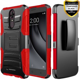 T-Mobile Revvl Plus Case With Tempered Glass Screen Protector Included, Circlemalls Phone Case [Combo Holster] And Built-In Kickstand And Stylus Pen For Revvl Plus And Coolpad Revvl Plus (Red)